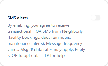 SMS consent toggle in OFF state