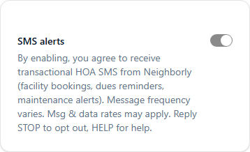 SMS consent toggle in ON state
